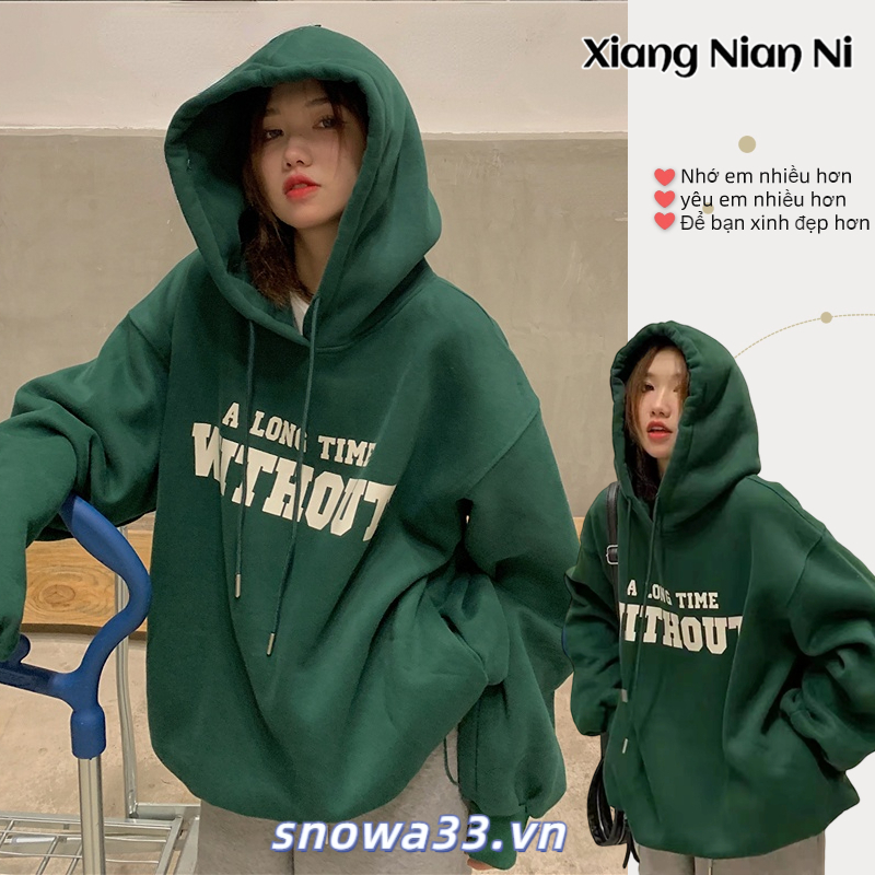 Áo hoodie XIANG NIAN NI dáng rộng cỡ lớn in họa tiết kiểu cổ điển Mỹ thời trang thu đông cho nữ