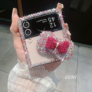 Z Flip 7 Bling Diamond Pink Bow Vỏ Điện Thoại Cho Samsung Galaxy Z Flip6 5 ZFlip 4 ZFlip 3 Đáng Yêu Lấp Lánh Kim Cương Giả Hoa Vương Miện Pha Lê Trong Suốt Cứng