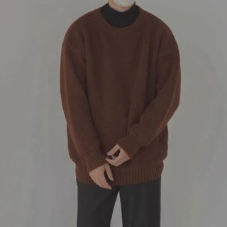 【M-4XL Áo sweater Dệt Kim Màu Trơn Phong Cách Vintage Hàn Quốc Thời Trang Mới 2023 Áo Sweater Nam Cổ Tròn Màu Trơn Tay Dài Dáng Rộng Thu Đông Cho Nam Và Nữ Màu Tùy Chọn Áo len nam Vải Len Sợi Dày Dặn