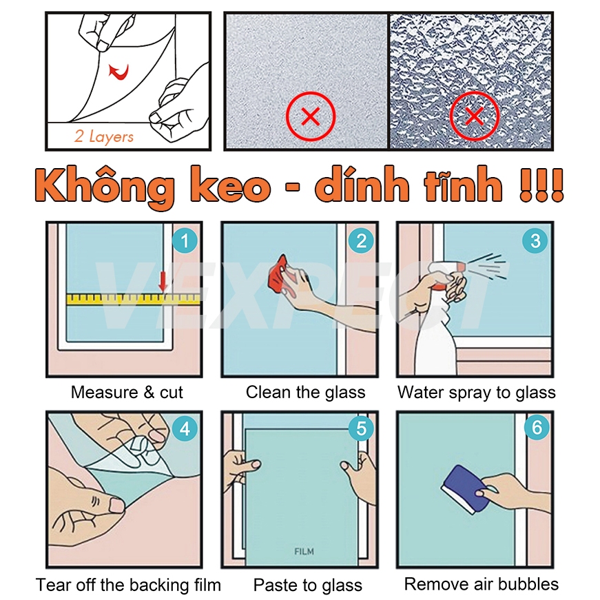 Miếng Dán 3d Làm Mờ Kính Cửa Sổ Không Keo Có Thể Tái Sử Dụng