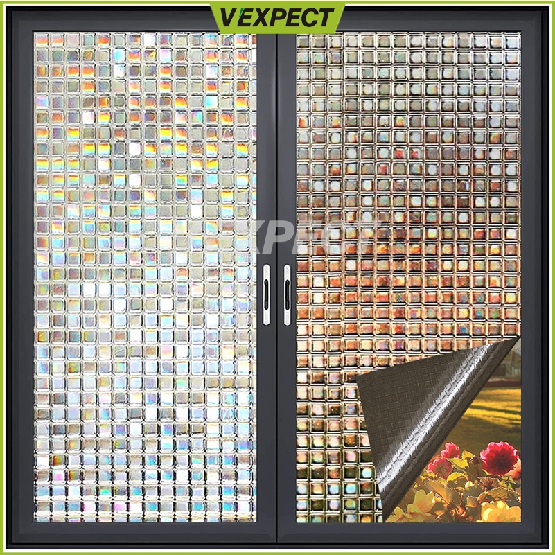 Miếng dán cửa kính màu cầu vồng họa tiết mosaic 3d kích cỡ tùy chọn