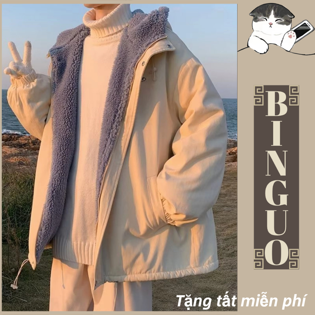 Áo Khoác cotton Len Lông Cừu Dày Dặn Dáng Chữ A Có Đệm cotton Phong Cách Hàn Quốc áo khoác jacket Hợp Thời Trang Mùa Đông Cặp Đôi áo khoác 2 lớp