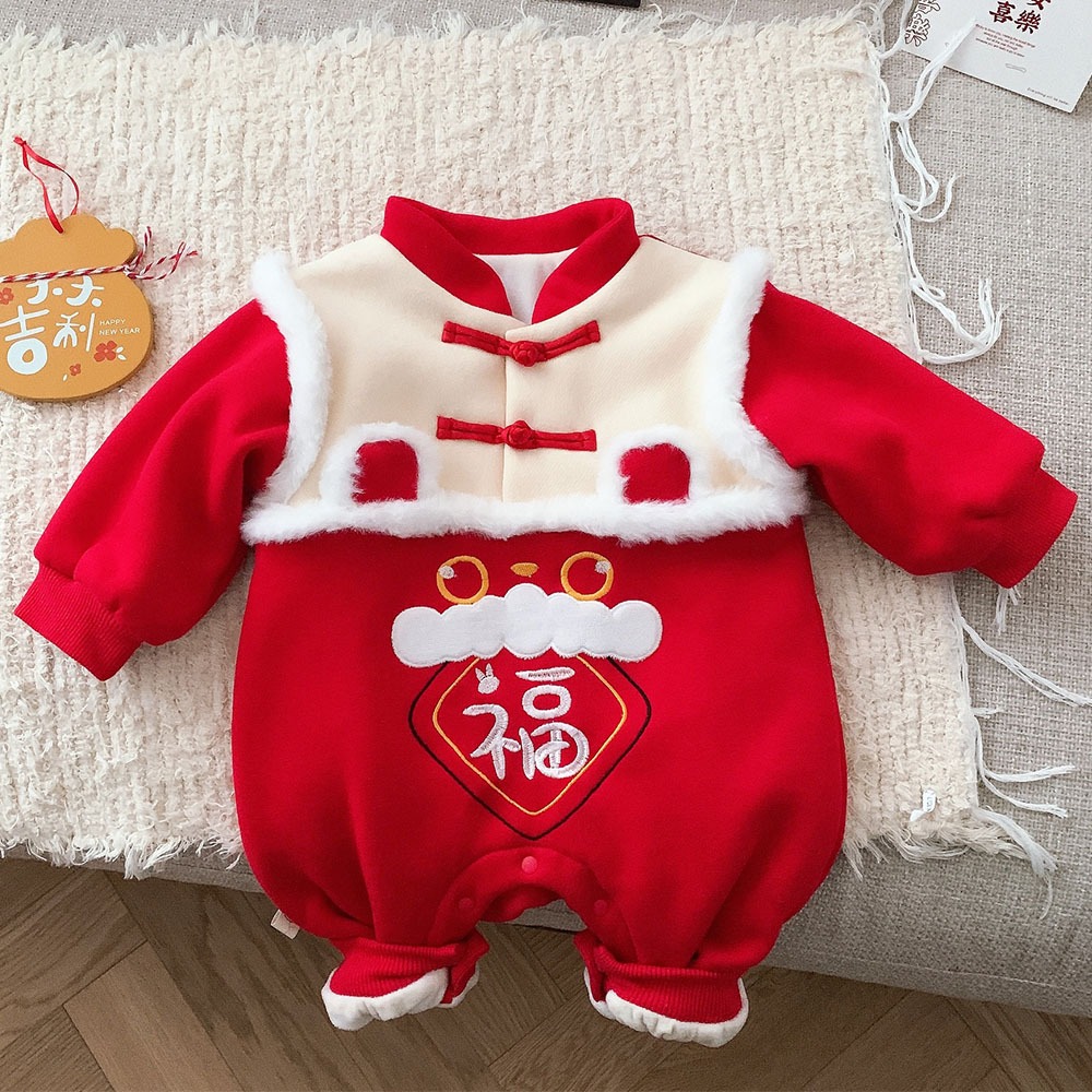 Áo Liền Quần Tay Dài Giữ Ấm Mùa Đông Phong Cách Giáng Sinh Năm Mới Cho Bé