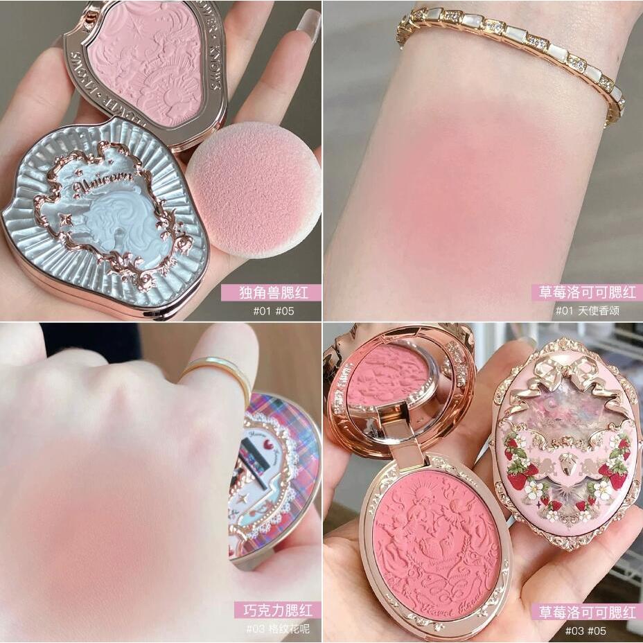 Phấn má hồng Flower Know trang điểm tự nhiên Đơn Sắc Bắt Sáng Màu nude Long Lanh Quyến Rũ