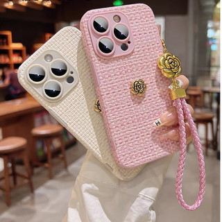 Ốp điện thoại dây chuyền hoa trà dệt trà Tương thích cho Iphone 16promax 15PROMAX 15 14promax 13 pro max 12 pro max 11 xsmax XR X XS 7 8 PLUS Vỏ điện thoại mềm cho bé gái xinh đẹp