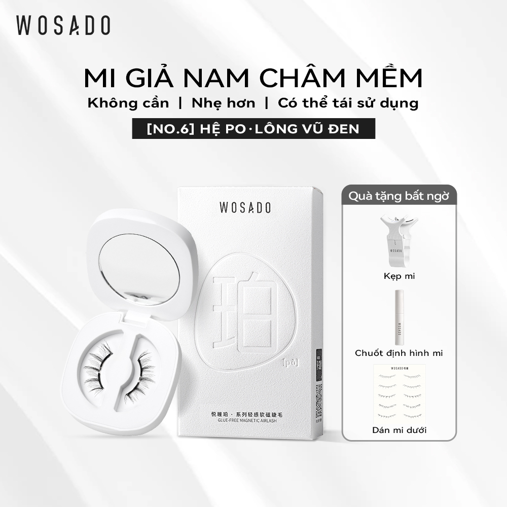 Wosado Mi Giả Từ Tính Mềm No.6 Feather Black - Lông Vũ Đen Lông Mi Giả Từ Tính An Toàn, Tái Sử Dụng, Chất Lượng Cao, Chuyên Nghiệp, Chất Liệu Dupont, Được Cấp Bằng Sáng Chế Mi Sợi Tiên Dịu Dàng Trang Điểm Nhẹ Và Trang Điểm Tinh Tế