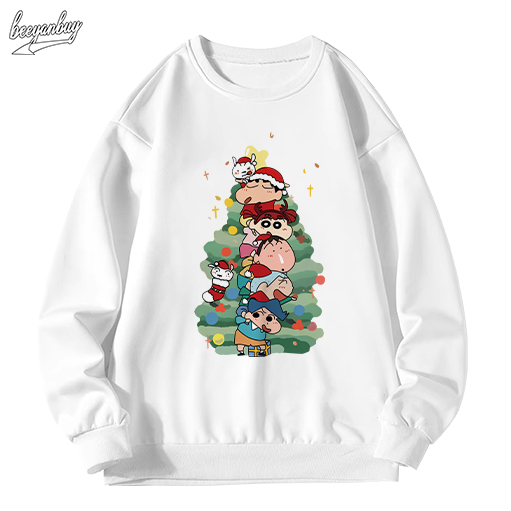 Áo sweater nam BEEYANBUY cổ tròn thời trang in hình Christmas tree unisex 100% cotton-Y0413