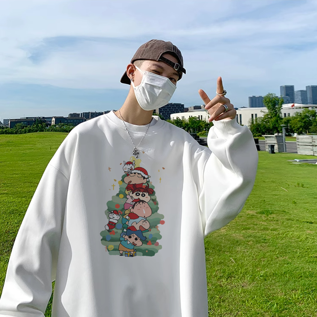 Áo sweater nam BEEYANBUY cổ tròn thời trang in hình Christmas tree unisex 100% cotton-Y0413
