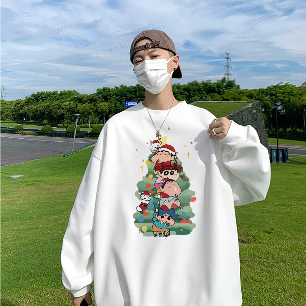 Áo sweater nam BEEYANBUY cổ tròn thời trang in hình Christmas tree unisex 100% cotton-Y0413