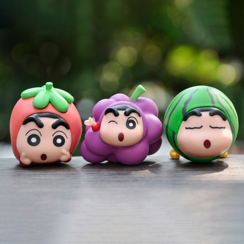 Set 6 Mô Hình Nhân Vật Phim Hoạt Hình shin-chan nohara shinnosuke / Dưa Hấu / Nho Bằng pvc Để Bàn Trang Trí