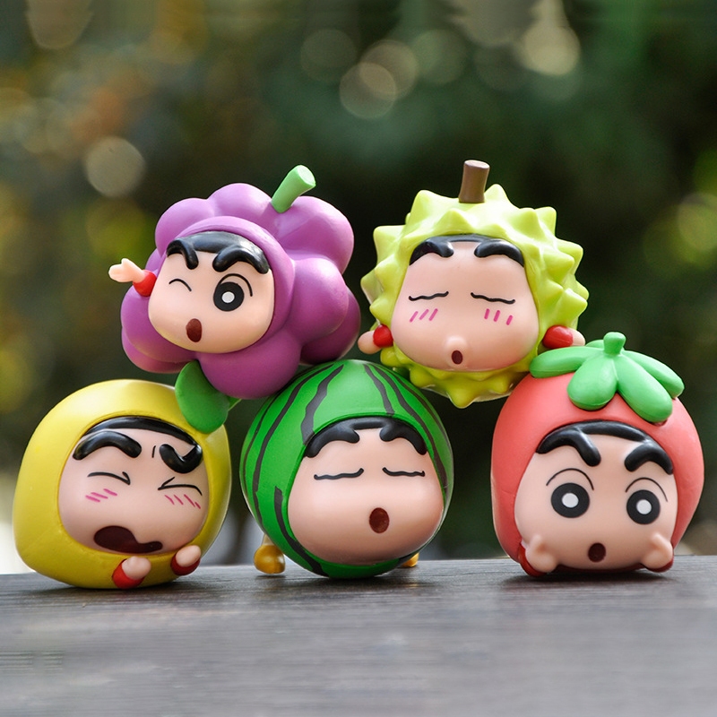 Set 6 Mô Hình Nhân Vật Phim Hoạt Hình shin-chan nohara shinnosuke / Dưa Hấu / Nho Bằng pvc Để Bàn Trang Trí