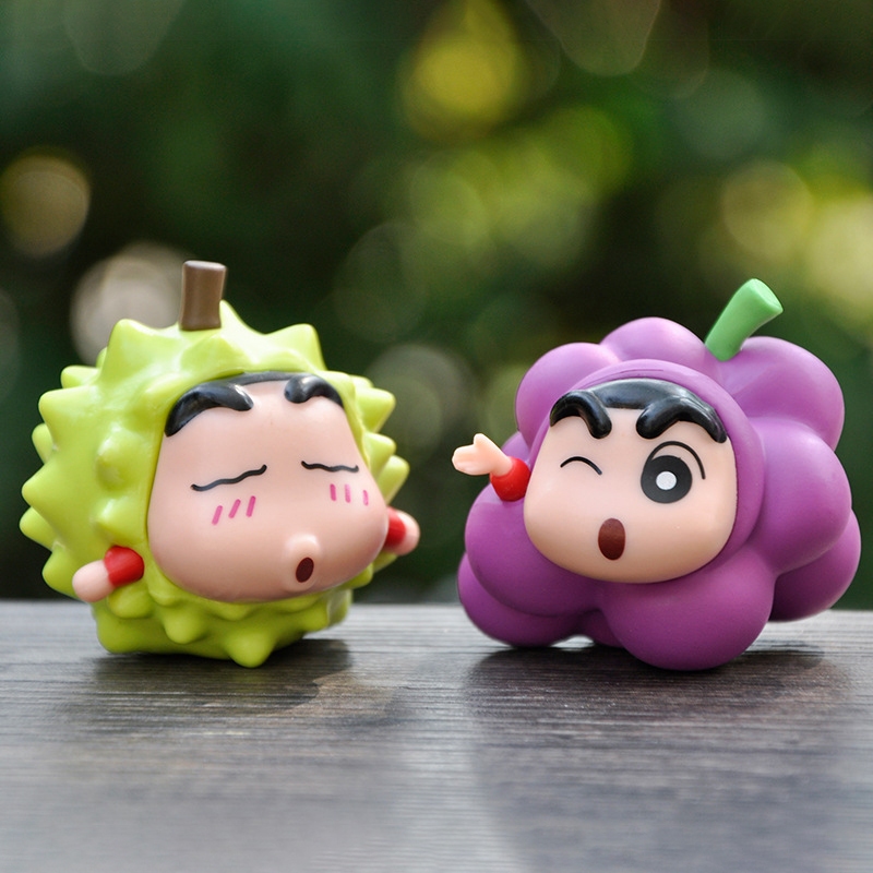 Set 6 Mô Hình Nhân Vật Phim Hoạt Hình shin-chan nohara shinnosuke / Dưa Hấu / Nho Bằng pvc Để Bàn Trang Trí