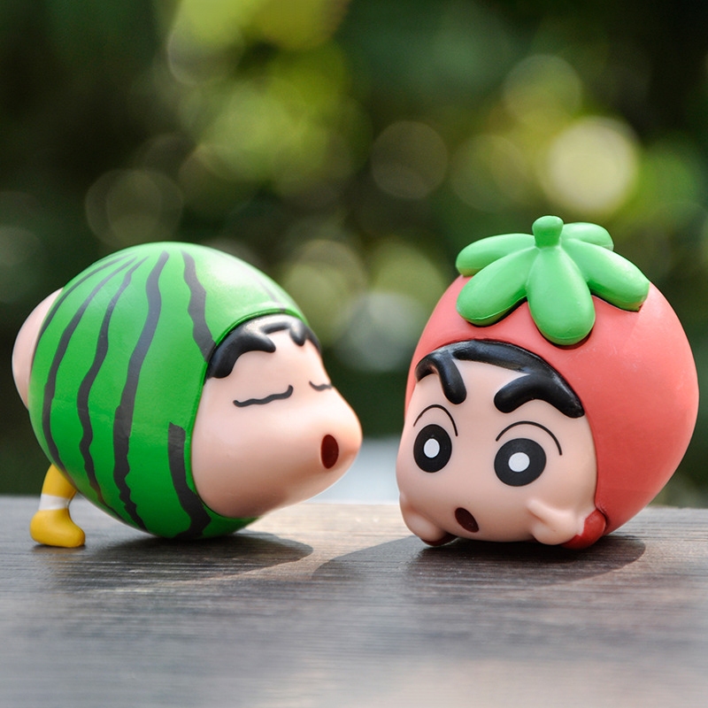 Set 6 Mô Hình Nhân Vật Phim Hoạt Hình shin-chan nohara shinnosuke / Dưa Hấu / Nho Bằng pvc Để Bàn Trang Trí