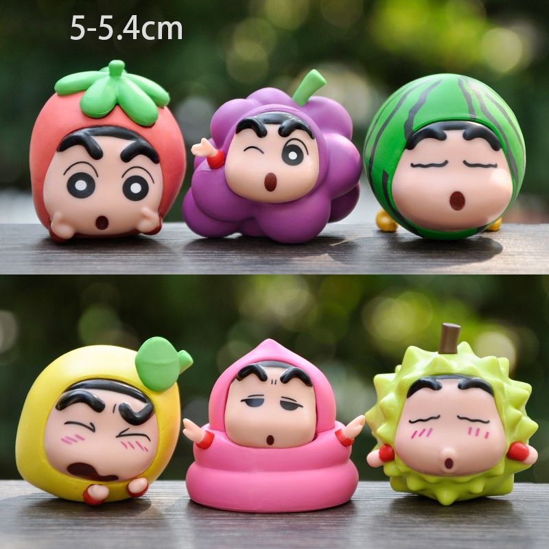 Set 6 Mô Hình Nhân Vật Phim Hoạt Hình shin-chan nohara shinnosuke / Dưa Hấu / Nho Bằng pvc Để Bàn Trang Trí