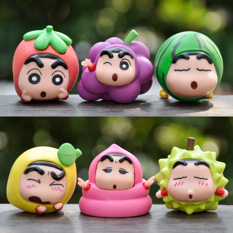 Set 6 Mô Hình Nhân Vật Phim Hoạt Hình shin-chan nohara shinnosuke / Dưa Hấu / Nho Bằng pvc Để Bàn Trang Trí