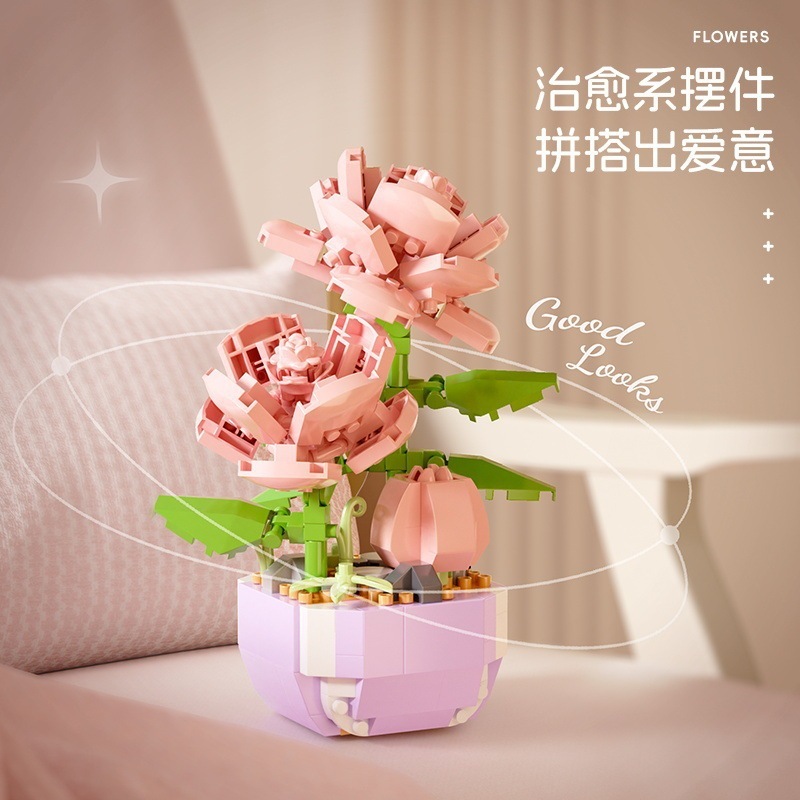 Bộ Đồ Chơi Lắp Ráp Cây Xương Rồng gypsophila bonsai Lãng Mạn diy