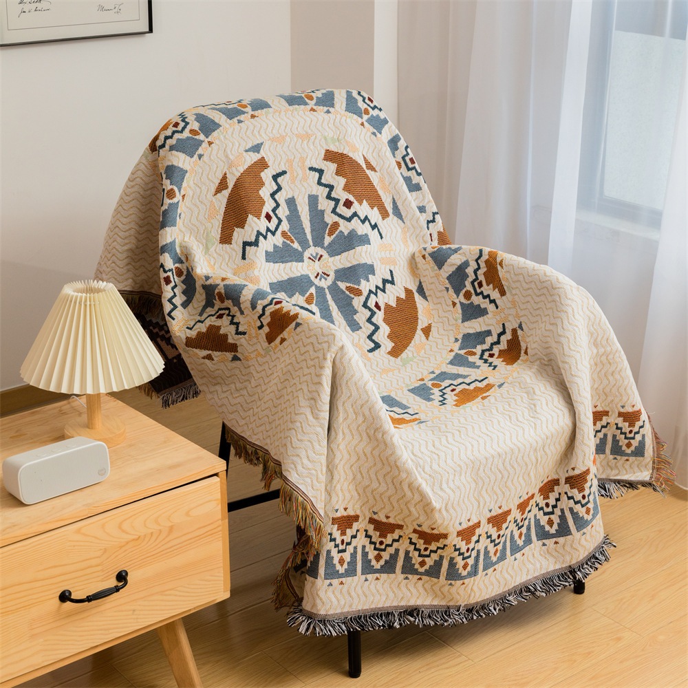 Onemore Vintage Sofa Khăn Trải Bàn 2 Lớp Màu 4 Mặt Tua Rua Hình Chữ Nhật Cho Dã Ngoại