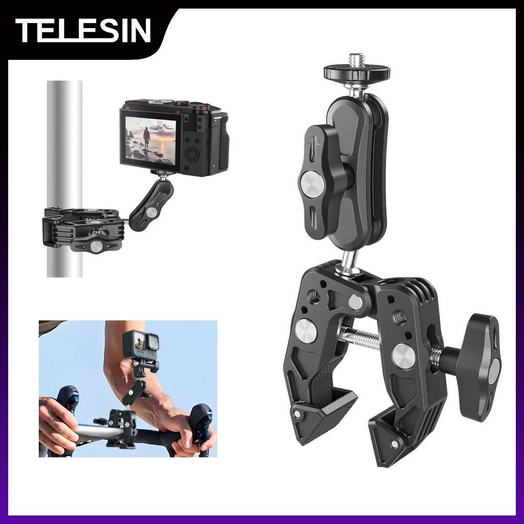 TELESIN Kẹp Hợp Kim Nhôm Xoay 360 Độ Tiện Dụng° Phụ Kiện Kẹp Điện Thoại Quay 360 Độ Cho gopro insta dji Mavic