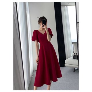 Đầm maxi Tay Ngắn Cổ Chữ v Dáng Rộng Màu Đỏ Thời Trang Mùa Hè Cho Nữ Size 2xl #777