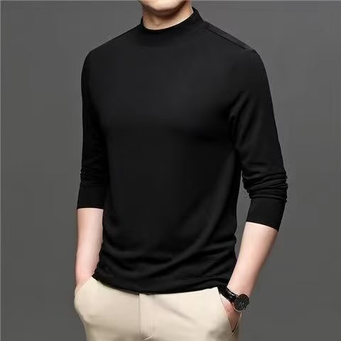 Áo Giữ Nhiệt Nam Thun Tay Dài Cổ Cao Lót Nỉ Vải Vừa Màu Trơn Phong Cách Thời Trang Thu Đông Mới Cho Nam