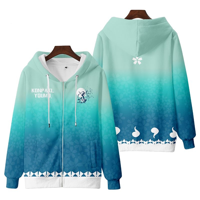 Mới Áo Khoác hoodie Tay Dài Có Khóa Kéo In Hình anime touhou project youmu konpaku Thời Trang unisex