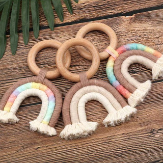 Baby Teething Ring Tassel Macrame Boho Baby Teether Decoration Toy Shower