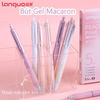 Languo set 5 Bút Mực gel Ngòi 0.5mm Hình Quả Đào Màu Kẹo macaron Đáng Yêu Dành Cho Học Sinh Đen