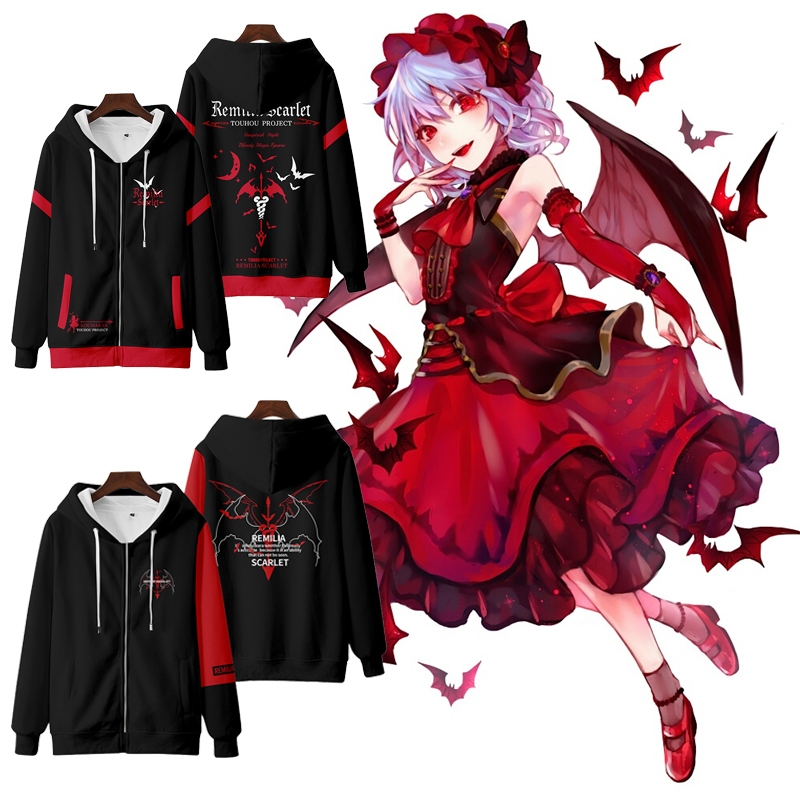 Mới Áo Khoác hoodie Tay Dài Có Khóa Kéo In Hình anime touhou project remilia scarlet Nhật Bản Thời Trang Thường Ngày Cho Nam Và Nữ