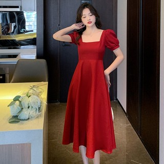 Đầm Ngắn Tay Cổ Vuông Màu Sắc Đơn Giản Thời Trang Cho Nữ