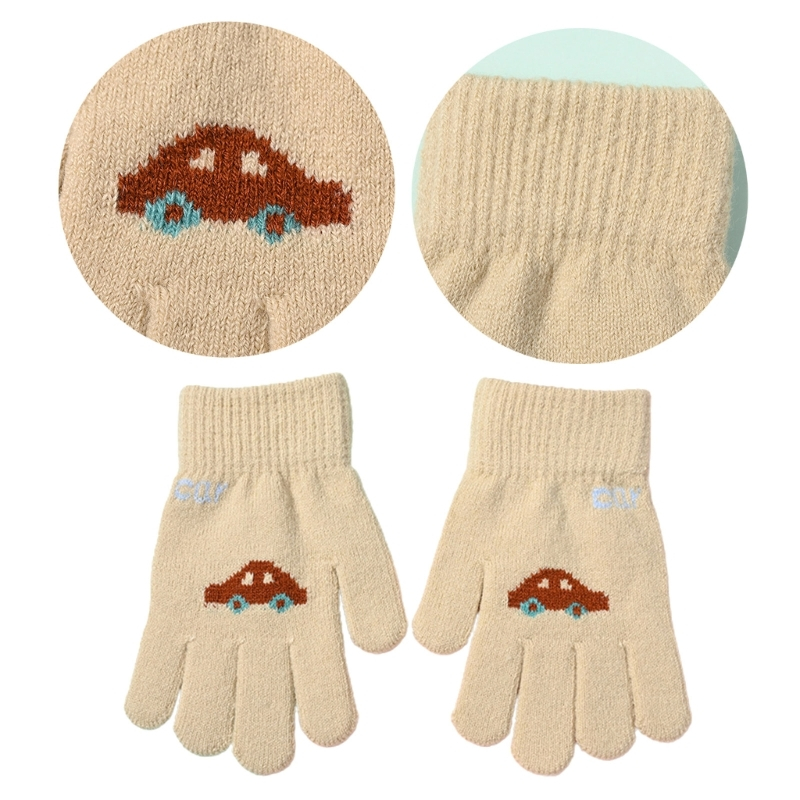 Toàn Bộ Găng Tay Dệt Kim Hở Ngón Chống Gió Màu Trơn Họa Tiết Xe Hơi Hoạt Hình Cho Bé Trai Và Bé Gái Từ 4-8 Tuổi