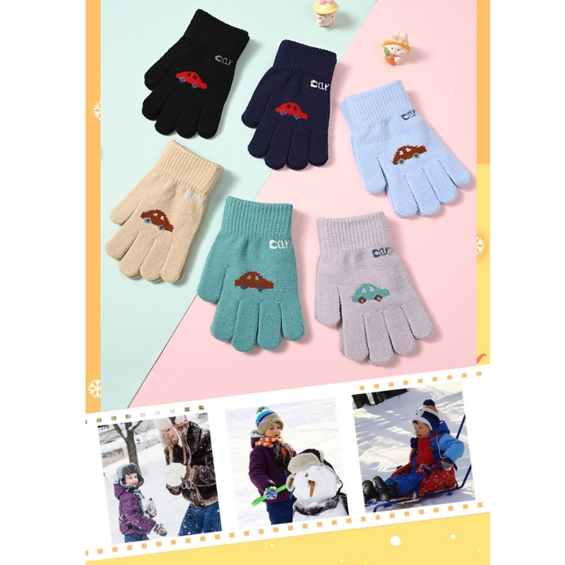 Toàn Bộ Găng Tay Dệt Kim Hở Ngón Chống Gió Màu Trơn Họa Tiết Xe Hơi Hoạt Hình Cho Bé Trai Và Bé Gái Từ 4-8 Tuổi