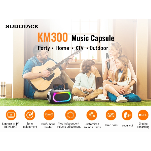 Sudotack Máy karaoke km300 karaoke bluetooth Không Dây 2 Micro Đôi Có Đèn rgb Trang Trí Tiệc Sinh Nhật / Tiệc Tùng