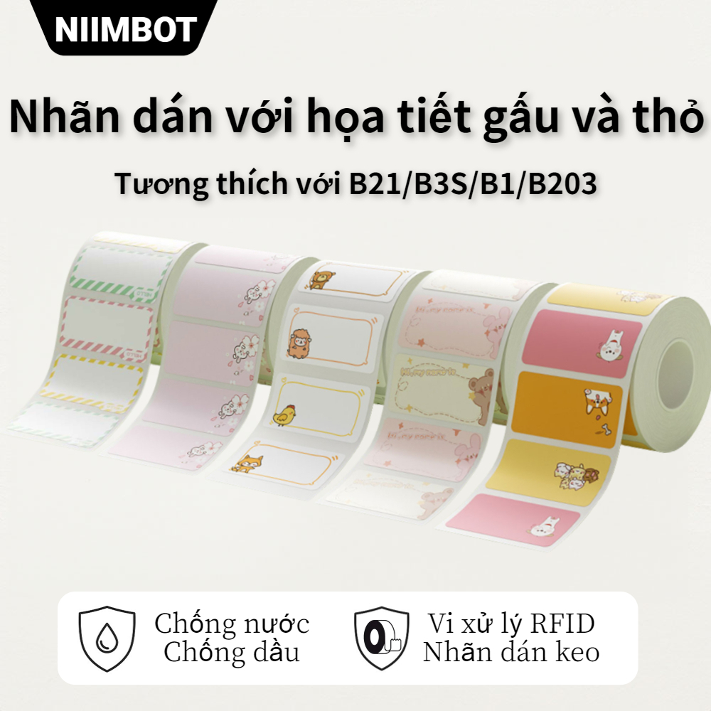 NIIMBOT B21/B1/B3S/B203 Nhãn dán nhãn chịu nhiệt không cần keo, dán nhãn cho trẻ em, học sinh mẫu giáo, tiểu học, trẻ nhỏ, dán sách, hộp tài liệu, nhãn tên chịu nước.