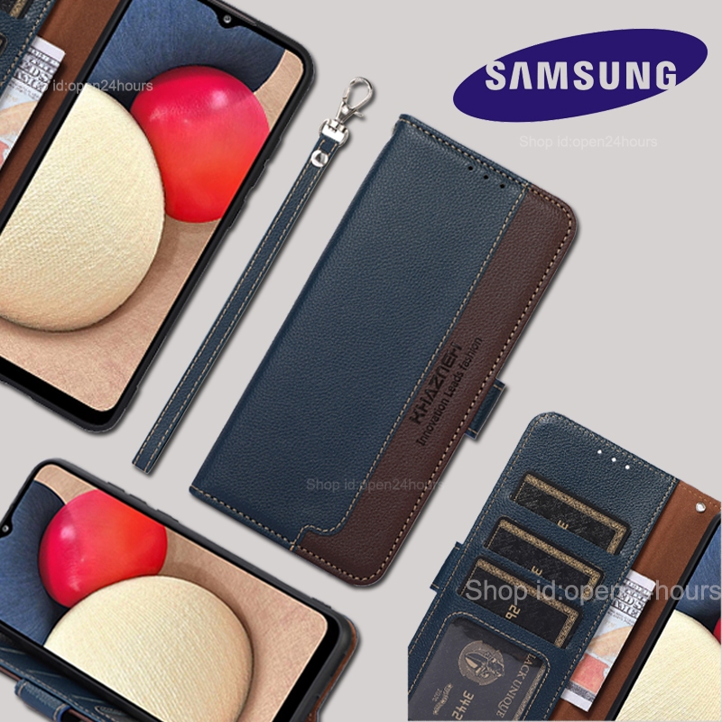 Cho Samsung Galaxy M54 5G M34 M14 M53 M23 M33 M52 M22 M32 M62 M02 M12 Ốp Bao Da Điện Thoại Nắp Gập Kiêm Ví Có Dây Đeo Tay Cổ Điển