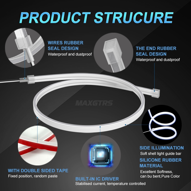 Maxgtrs Set 2 Dải Đèn led drl 30 45 60cm Ánh Sáng Trắng / Xanh Dương / Đỏ Linh Hoạt Tiện Dụng Cho Xe Hơi