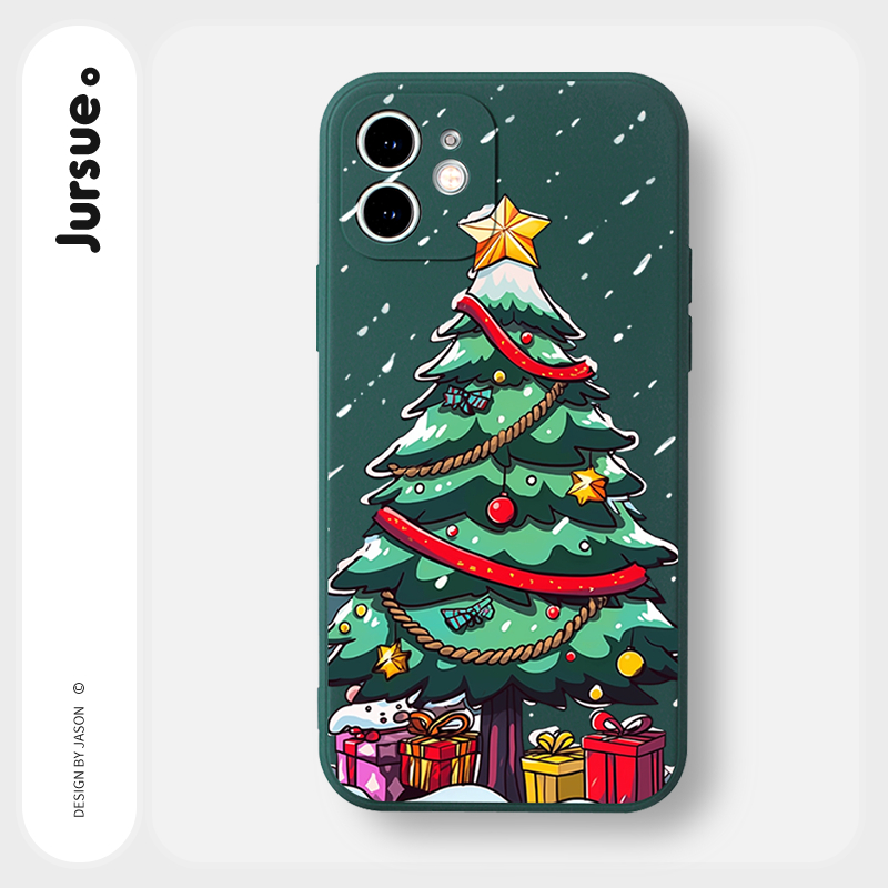 Ốp lưng JURSUE christmas mềm hoạt hình dễ thương đẹp Cho iPhone 15 14 13 12 11 Pro Max SE 2020 X XR XS 8 7 ip 6S 6 Plus kute XYY4355