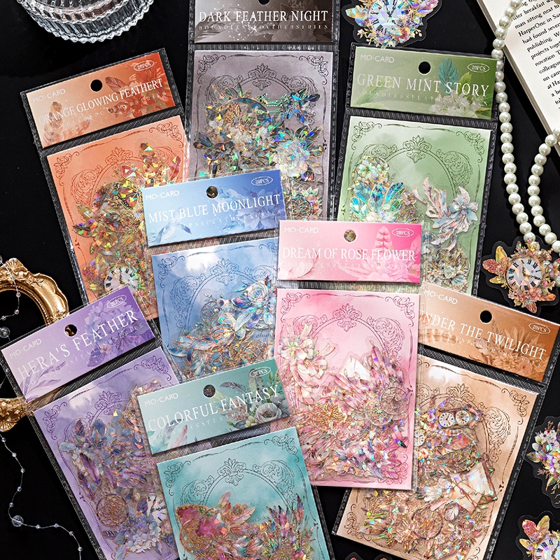 Mr. Paper 20 vé/túi Dán chống thấm nước PET Mơ ước dreamcatcher Đồng hồ Vỏ sò dán Sáng tạo tài khoản Nguyên liệu ghép đôi goolka DIY điện thoại di động Đặt lá bài Hình dán trang trí