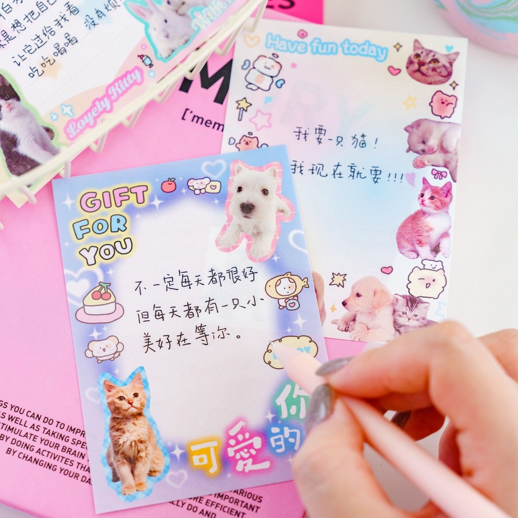Mr. Paper 80 vé/túi Ghi chú Phim hoạt hình dễ thương Chó con mèo Động vật chủ đề tờ Sáng tạo tài khoản Vật liệu trang trí biên giới Sổ ghi chú tin nhắn