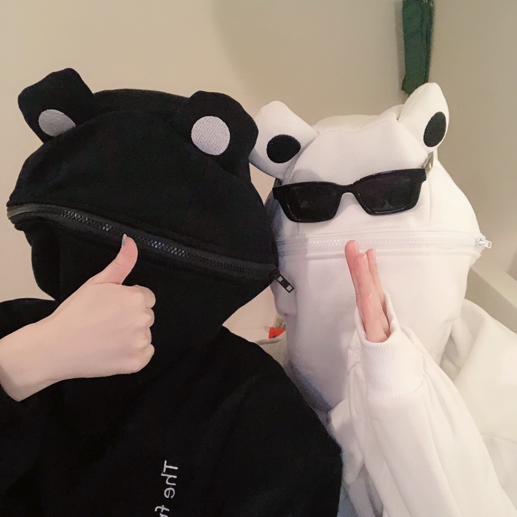 Áo hoodie hình ếch áo rộng rãi kiểu Hàn Quốc instagram sành điệu cho nữ áo khoác vintage liền mũ học sinh dễ phối xuân thu
