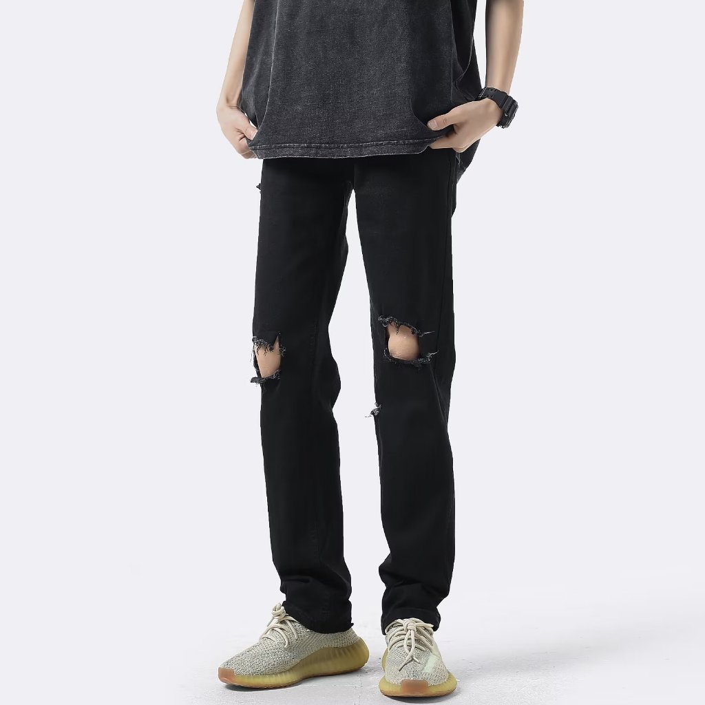 Quần Jean Đen Rách Gối Cá Tính Cho Nam Nữ