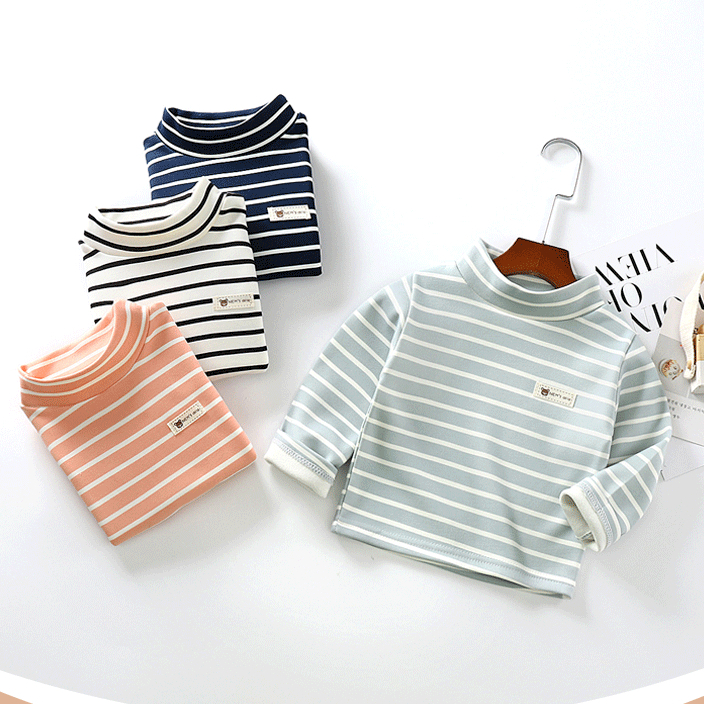 Áo Thun Tay Dài Cổ Cao Dày Dặn Thời Trang Mùa Đông Hàn Quốc Cho Bé