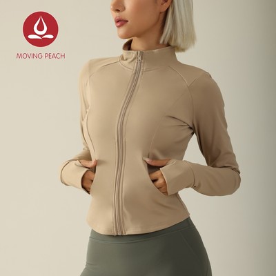 MOVING PEACH Áo Khoác Croptop nữ Thể Thao Chạy Bộ Dáng Ôm Cổ Đứng Màu Cho Nữ ASH