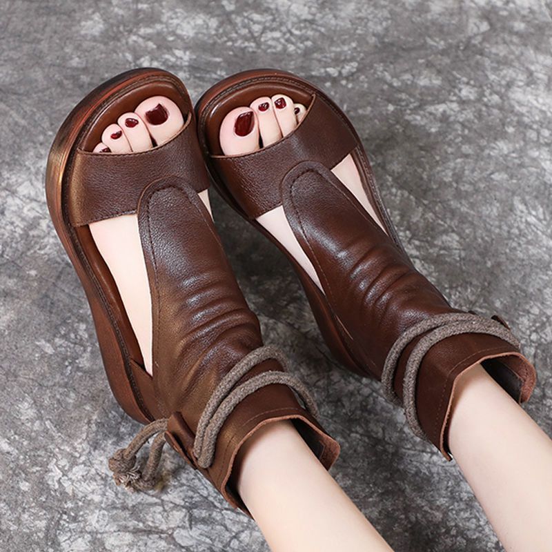 Giày Sandal Da Mềm Đế Xuồng Dày Dặn Thoáng Khí Phong Cách Roman Cho Nữ
