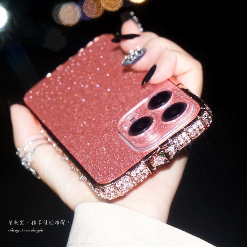 Ốp Điện Thoại Khung Kim Loại Đính Đá Lấp Lánh Cho iphone 15 14 13 pro max plus