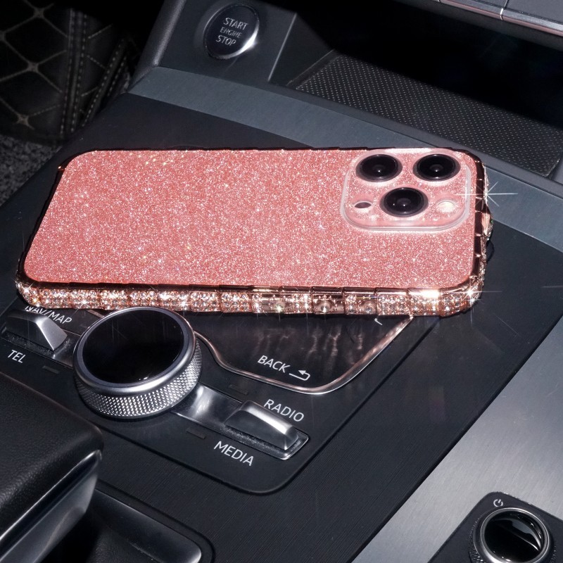 Ốp Điện Thoại Khung Kim Loại Đính Đá Lấp Lánh Cho iphone 15 14 13 pro max plus