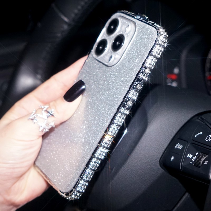 Ốp Điện Thoại Khung Kim Loại Đính Đá Lấp Lánh Cho iphone 15 14 13 pro max plus