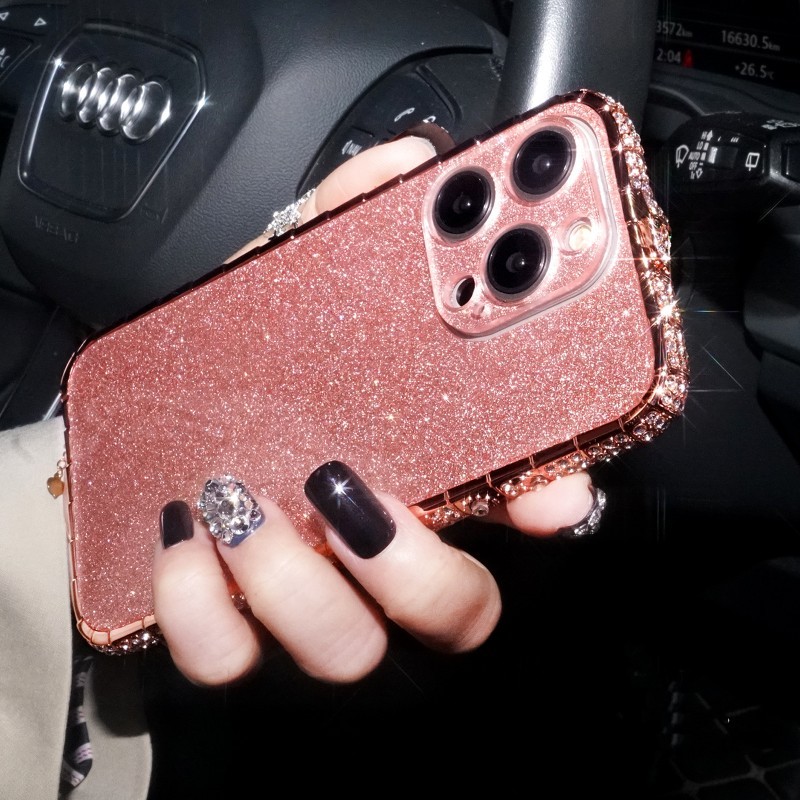 Ốp Điện Thoại Khung Kim Loại Đính Đá Lấp Lánh Cho iphone 15 14 13 pro max plus