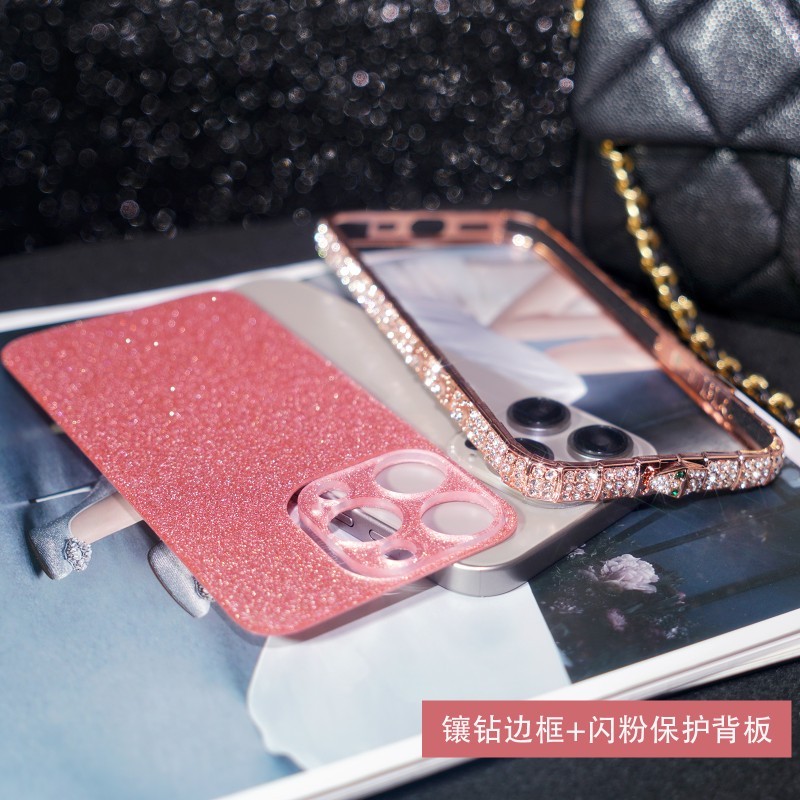 Ốp Điện Thoại Khung Kim Loại Đính Đá Lấp Lánh Cho iphone 15 14 13 pro max plus
