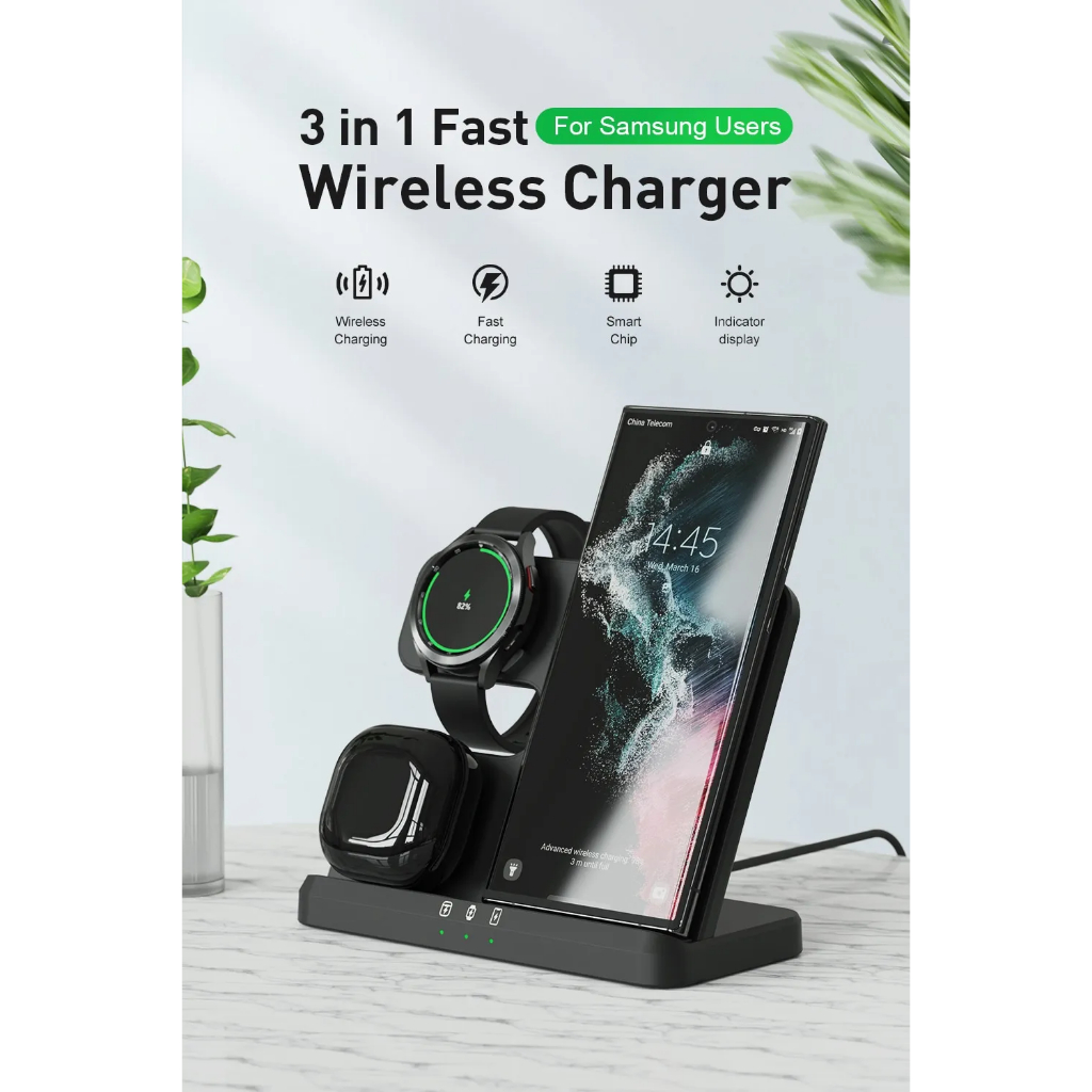 Đế Sạc Nhanh Không Dây 3 Trong 1 Cho samsung galaxy s23 s22 21 ultra s20 30w 5 pro buds2 pro