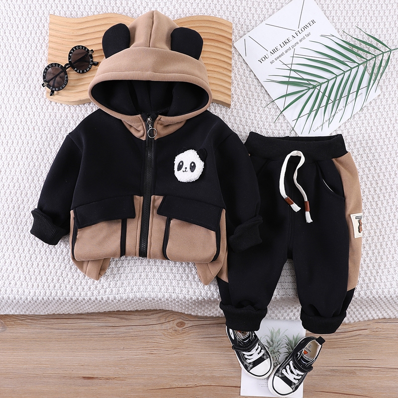 Set Áo Sơ Mi Tay Dài Có Khóa Kéo + Quần Dài Bằng Vải Nhung Giữ Ấm Mùa Đông Dễ Thương Cho Bé Trai 0-5 Tuổi